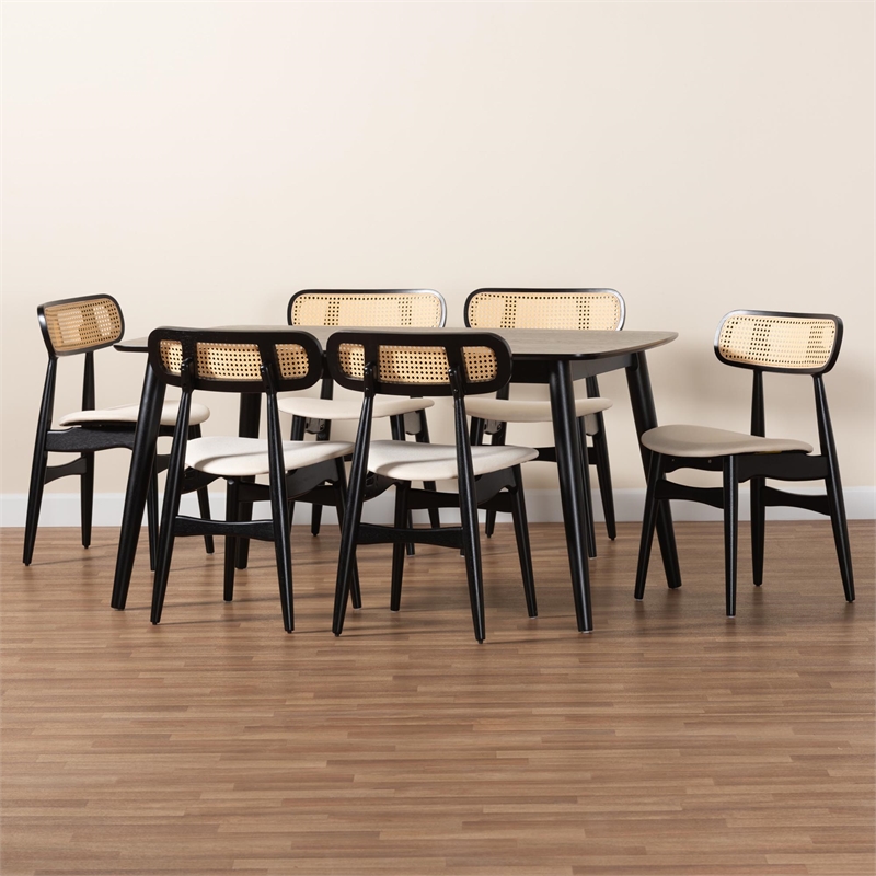 Baxton Studio Tarana Cream Fabric and Black Finished Wood 7-Piece Dining Set