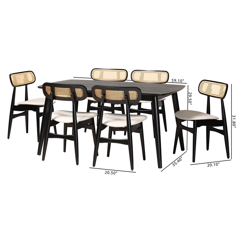 Baxton Studio Tarana Cream Fabric and Black Finished Wood 7-Piece Dining Set