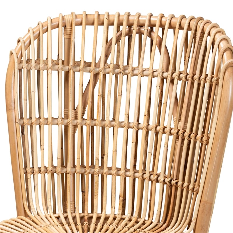 Baxton Studio Nagoya Rattan Lounge Chair with Curved Backrest in Brown