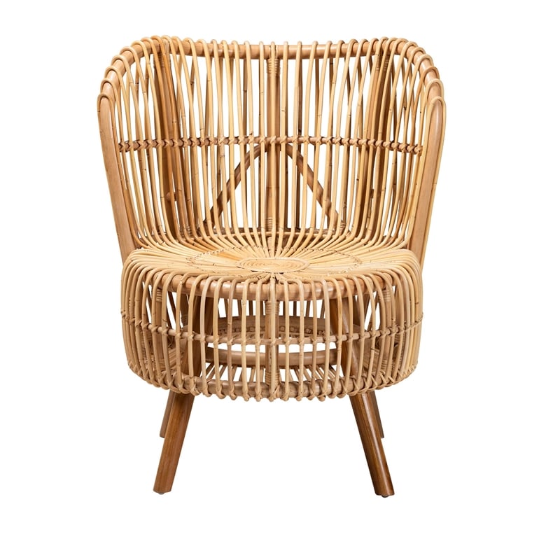 Baxton Studio Nagoya Rattan Lounge Chair with Curved Backrest in Brown