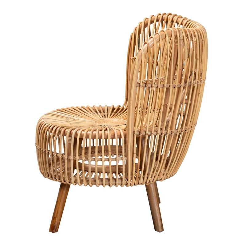 Baxton Studio Nagoya Rattan Lounge Chair with Curved Backrest in Brown