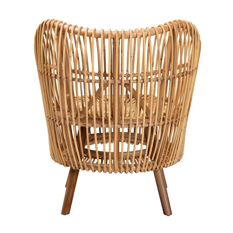 Baxton Studio Nagoya Rattan Lounge Chair with Curved Backrest in Brown