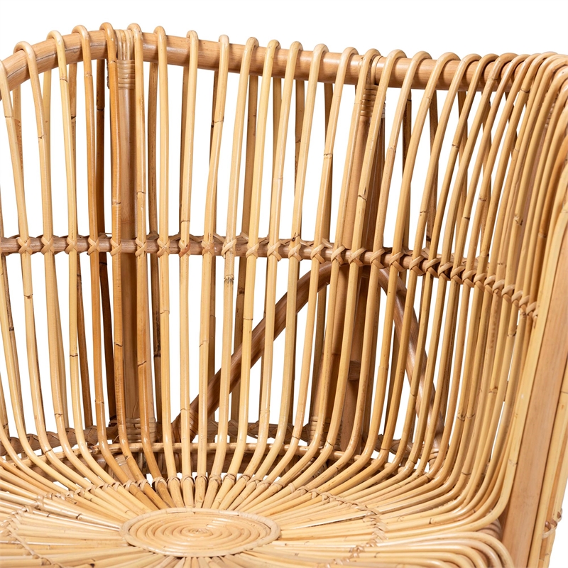 Baxton Studio Nagoya Rattan Lounge Chair with Curved Backrest in Brown