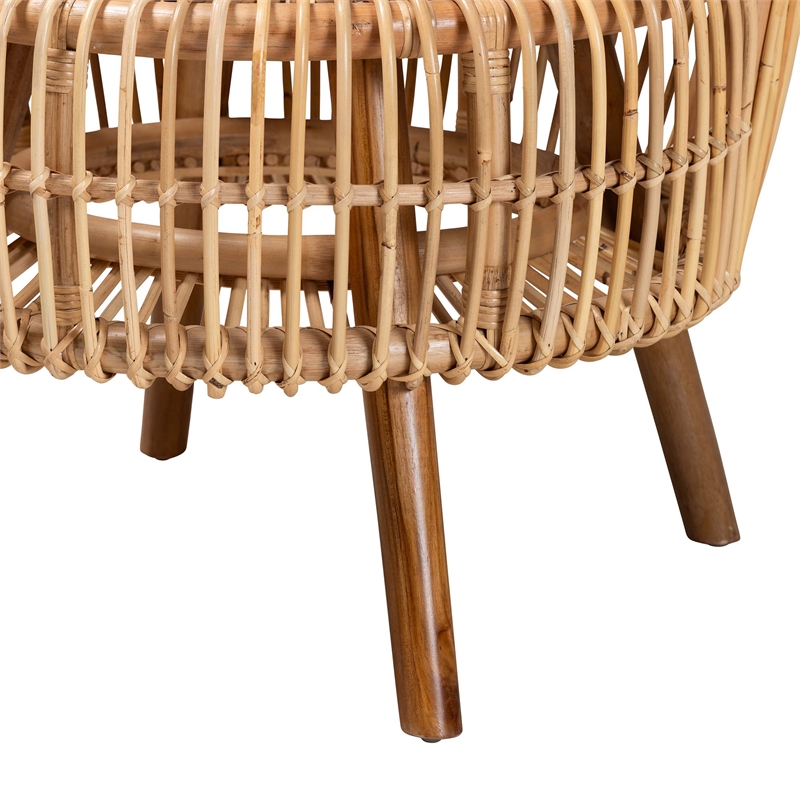Baxton Studio Nagoya Rattan Lounge Chair with Curved Backrest in Brown