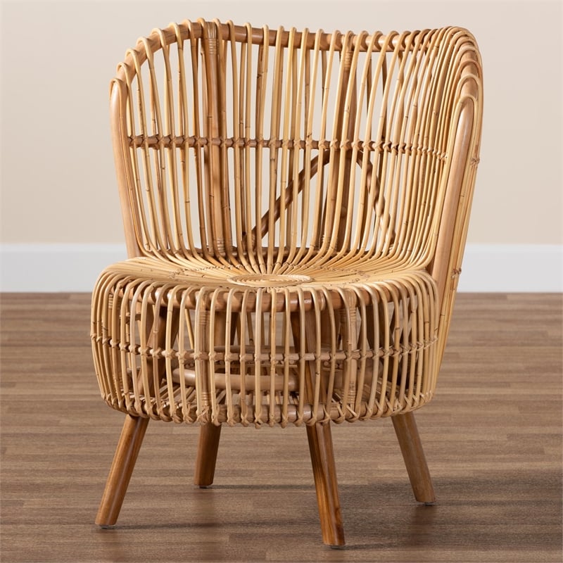 Baxton Studio Nagoya Rattan Lounge Chair with Curved Backrest in Brown