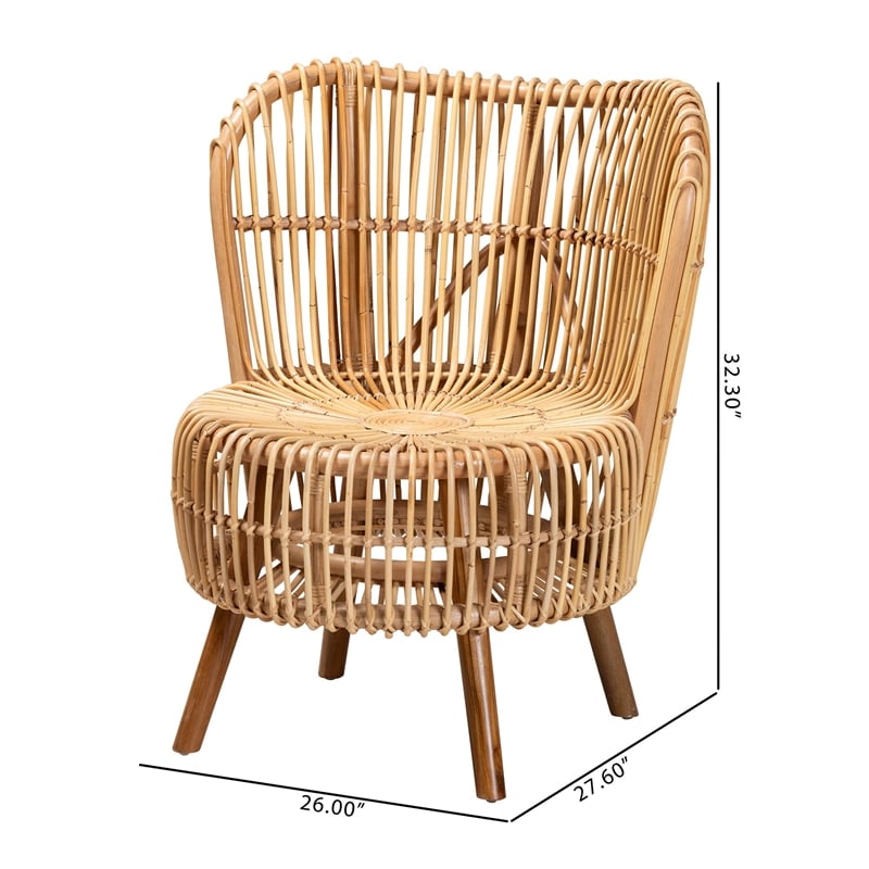 Baxton Studio Nagoya Rattan Lounge Chair with Curved Backrest in Brown