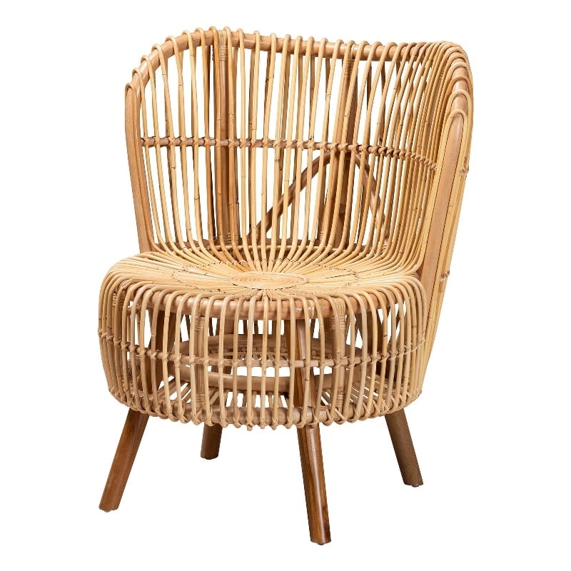 Baxton Studio Nagoya Rattan Lounge Chair with Curved Backrest in Brown