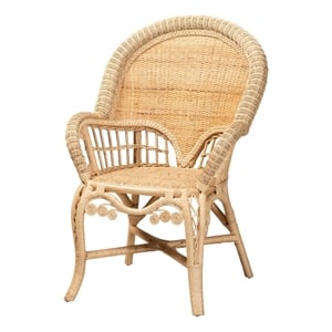 Baxton Studio Ratu 17.7&quot Rattan Accent Chair with Round Armrests in Brown