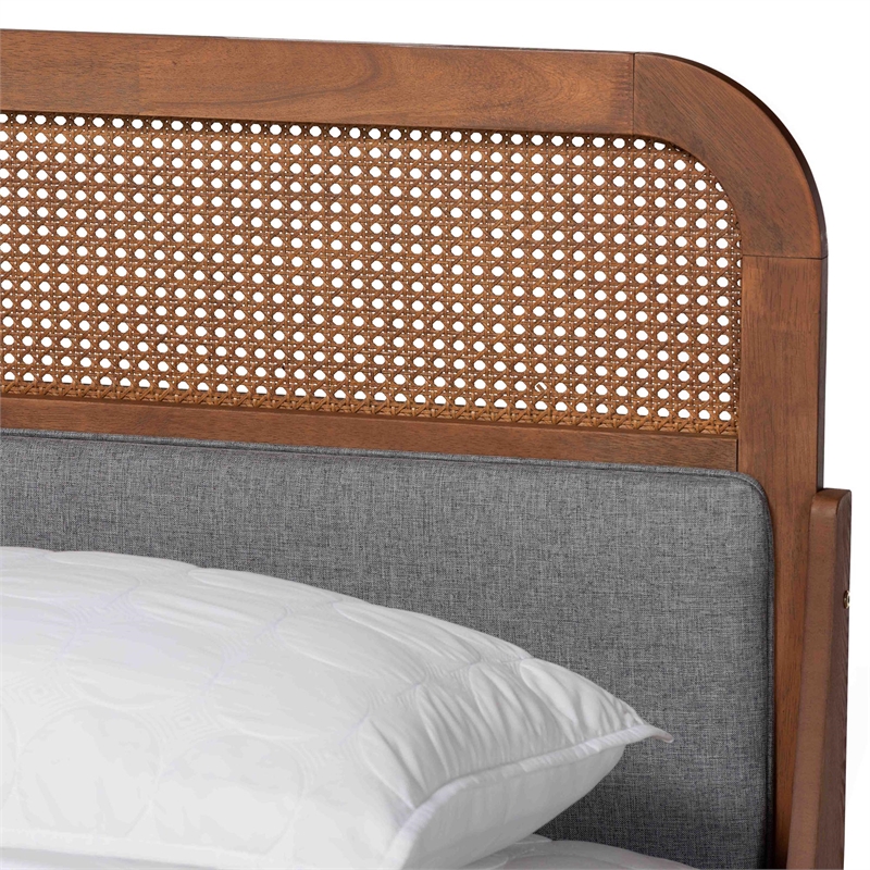Baxton Studio Irina Fabric & Wood King Size Platform Bed in Gray/Ash Walnut