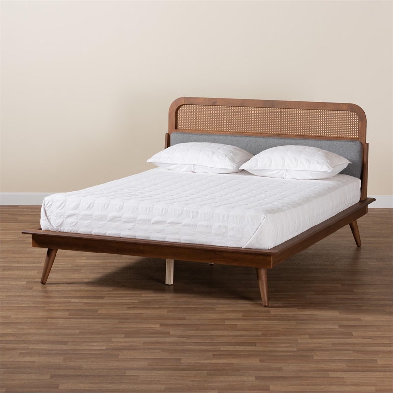 Baxton Studio Irina Fabric & Wood King Size Platform Bed in Gray/Ash Walnut