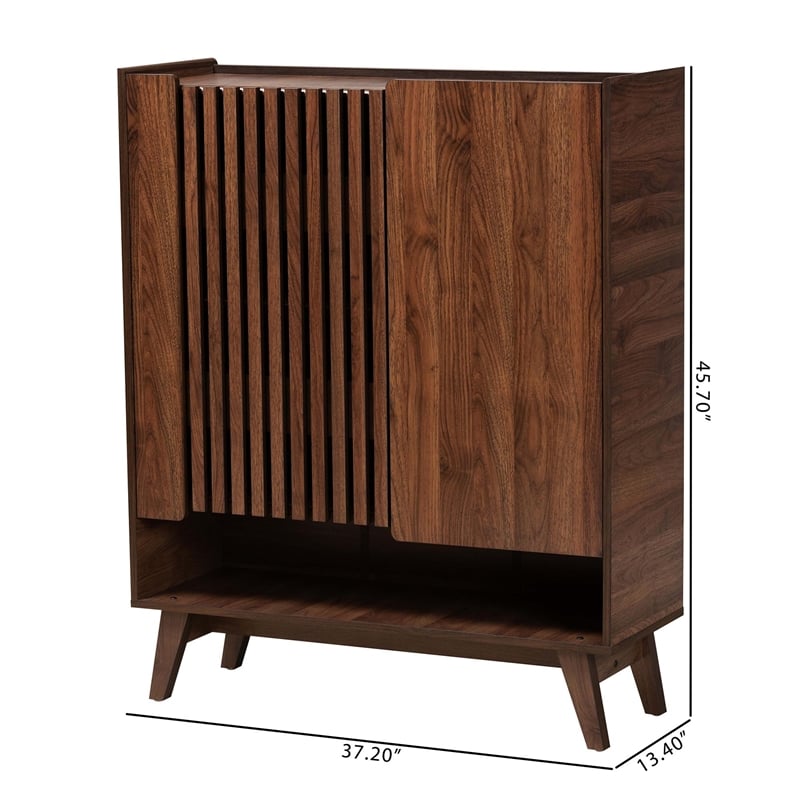 Baxton Studio Paricia 7-Shelf Wood Shoe Cabinet in Walnut Brown
