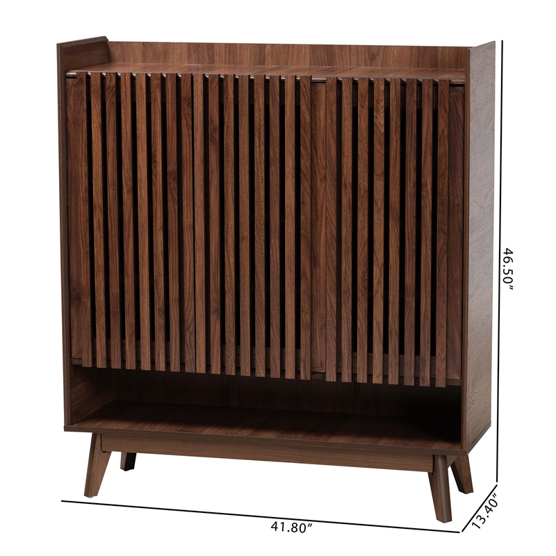 Baxton Studio Delaire 8-Shelf Wood Shoe Cabinet in Walnut Brown