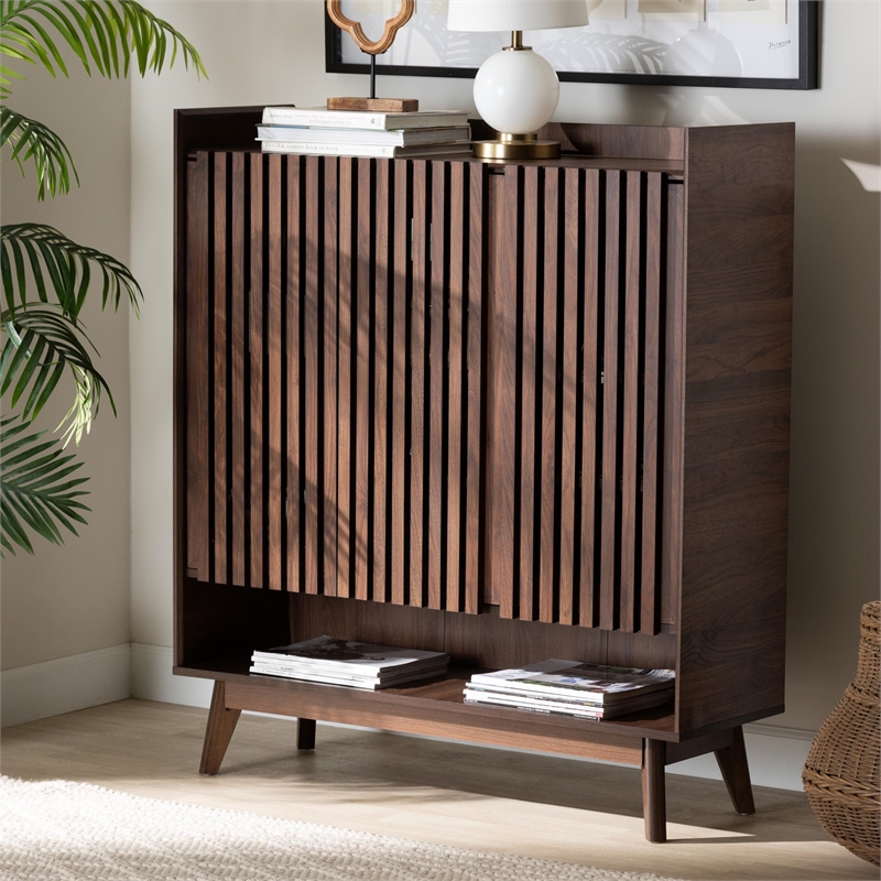 Baxton Studio Delaire 8-Shelf Wood Shoe Cabinet in Walnut Brown