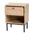 Baxton Studio Sherwin Brown and Black 1-Drawer End Table with Rattan Accent