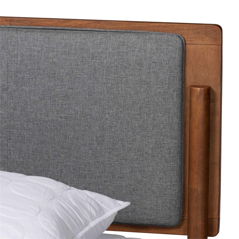 Baxton Studio Powers Gray Fabric and Ash Walnut Wood King Size Platform Bed
