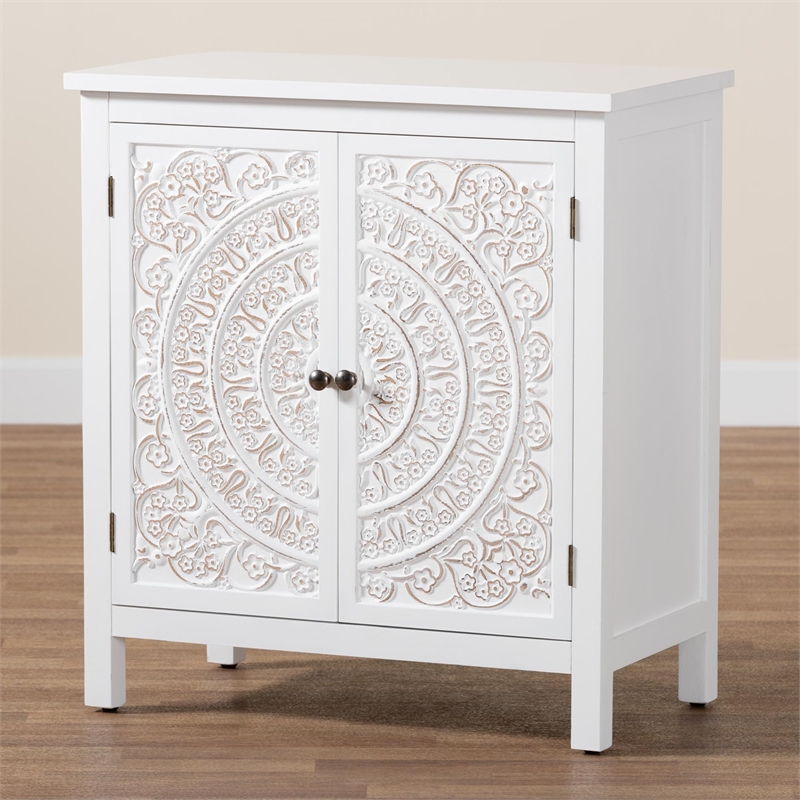 Baxton Studio Yelena Traditional White Finished Wood 2-Door Storage Cabinet