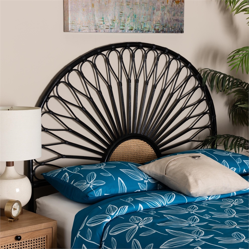 Baxton Studio Perenna Two-Tone Black and Brown Rattan King Standalone Headboard
