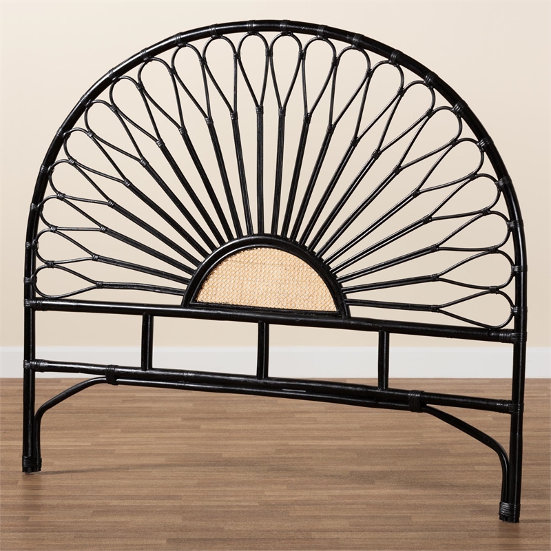 Baxton Studio Perenna Two-Tone Black and Brown Rattan King Standalone Headboard