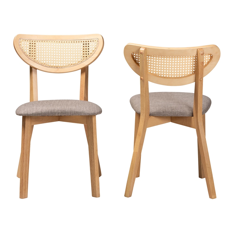 Baxton Studio Dannell Grey Fabric and Natural Oak Wood 2-Piece Dining Chair Set