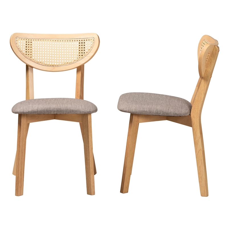 Baxton Studio Dannell Grey Fabric and Natural Oak Wood 2-Piece Dining Chair Set