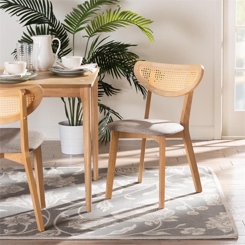 Baxton Studio Dannell Grey Fabric and Natural Oak Wood 2-Piece Dining Chair Set