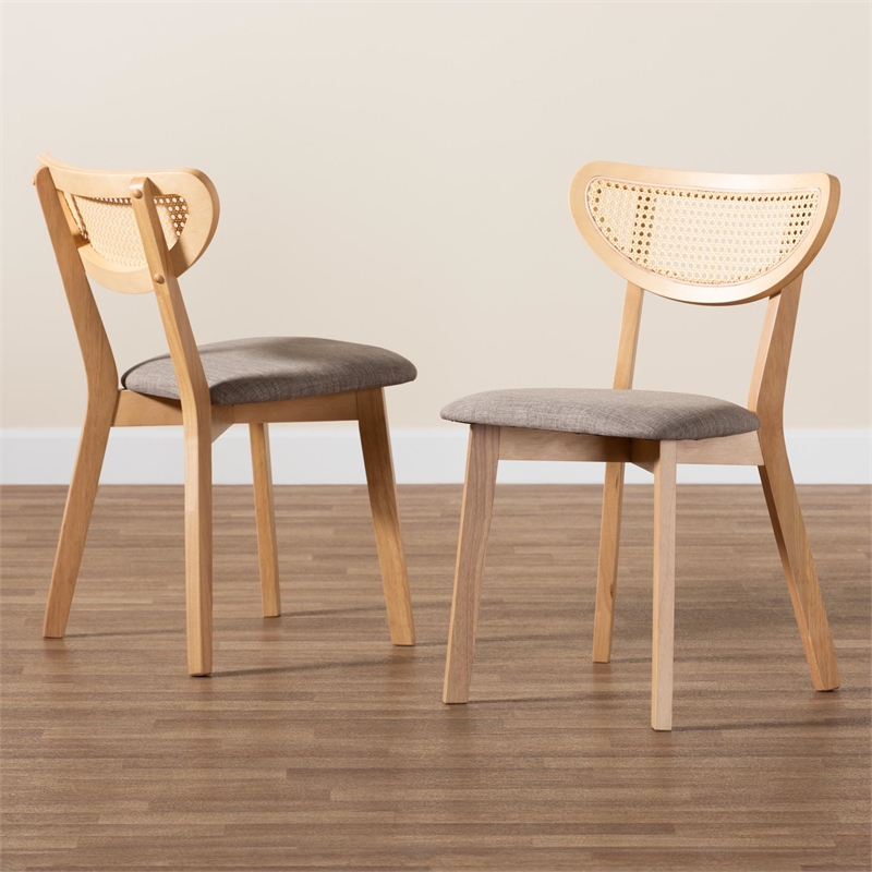 Baxton Studio Dannell Grey Fabric and Natural Oak Wood 2-Piece Dining Chair Set