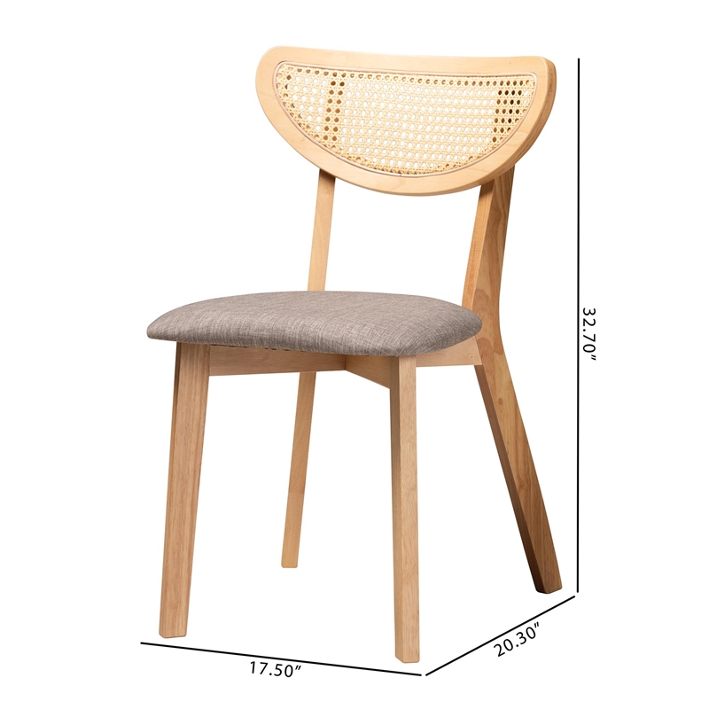 Baxton Studio Dannell Grey Fabric and Natural Oak Wood 2-Piece Dining Chair Set
