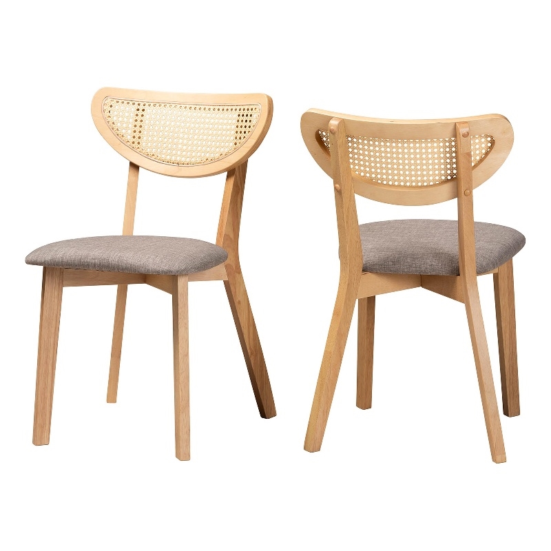 Baxton Studio Dannell Grey Fabric and Natural Oak Wood 2-Piece Dining Chair Set