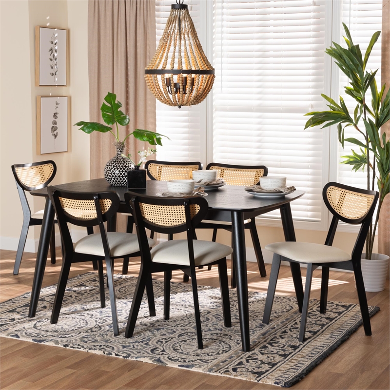 Baxton Studio Dannell Cream Fabric and Black Finished Wood 7-Piece Dining Set