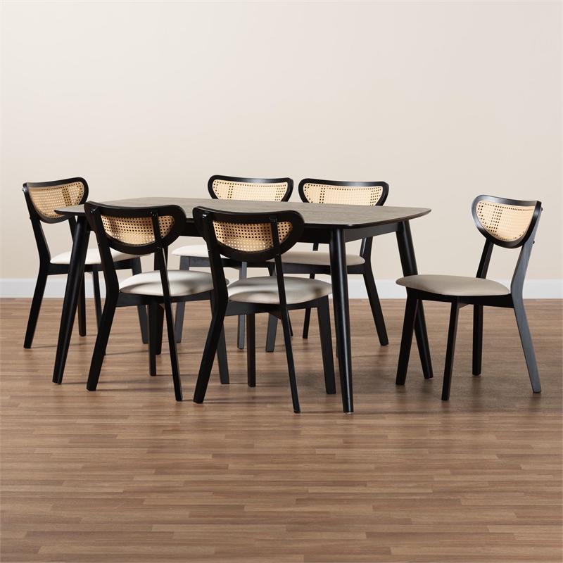 Baxton Studio Dannell Cream Fabric and Black Finished Wood 7-Piece Dining Set
