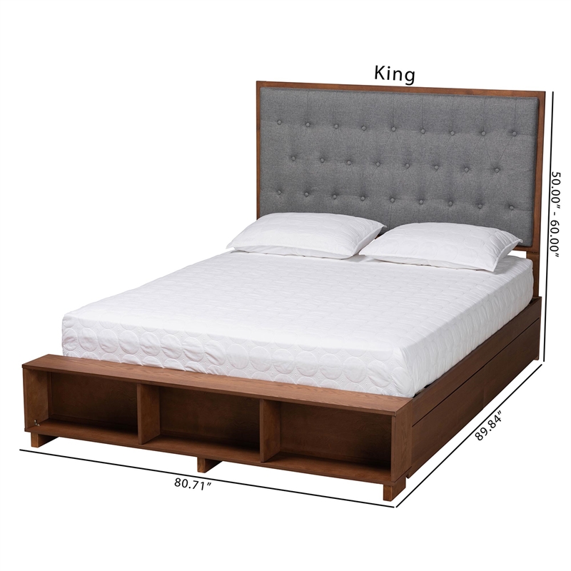 Baxton Studio Jalie Gray Fabric and Brown Wood King Size Platform Storage Bed