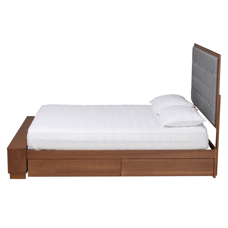 Baxton Studio Jalie Gray Fabric and Brown Wood King Size Platform Storage Bed