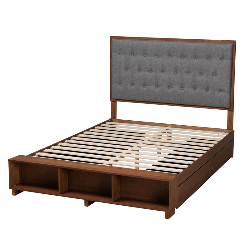 Baxton Studio Jalie Gray Fabric and Brown Wood King Size Platform Storage Bed