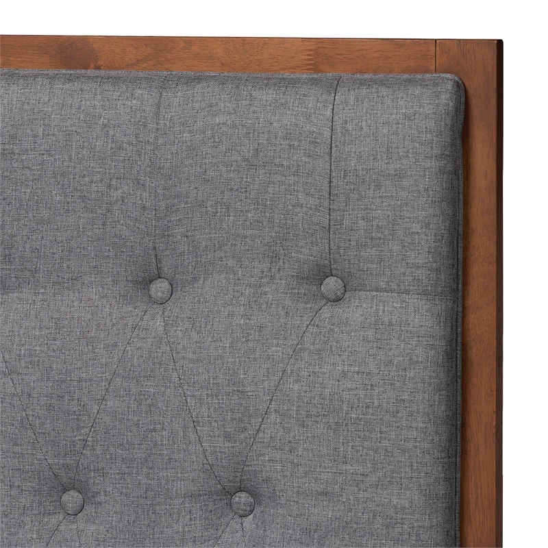 Baxton Studio Bryn Gray Fabric and Walnut Brown Wood King Size Platform Bed