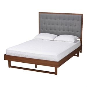 Baxton Studio Bryn Gray Fabric and Walnut Brown Wood King Size Platform Bed