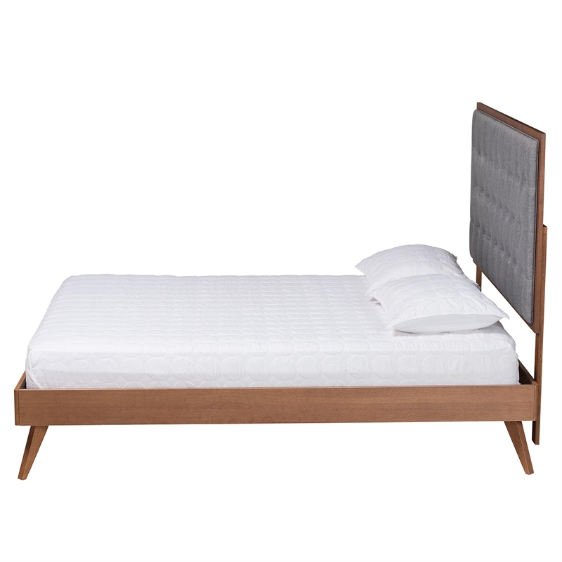 Baxton Studio Dericia Gray Fabric and Walnut Brown Wood King Size Platform Bed