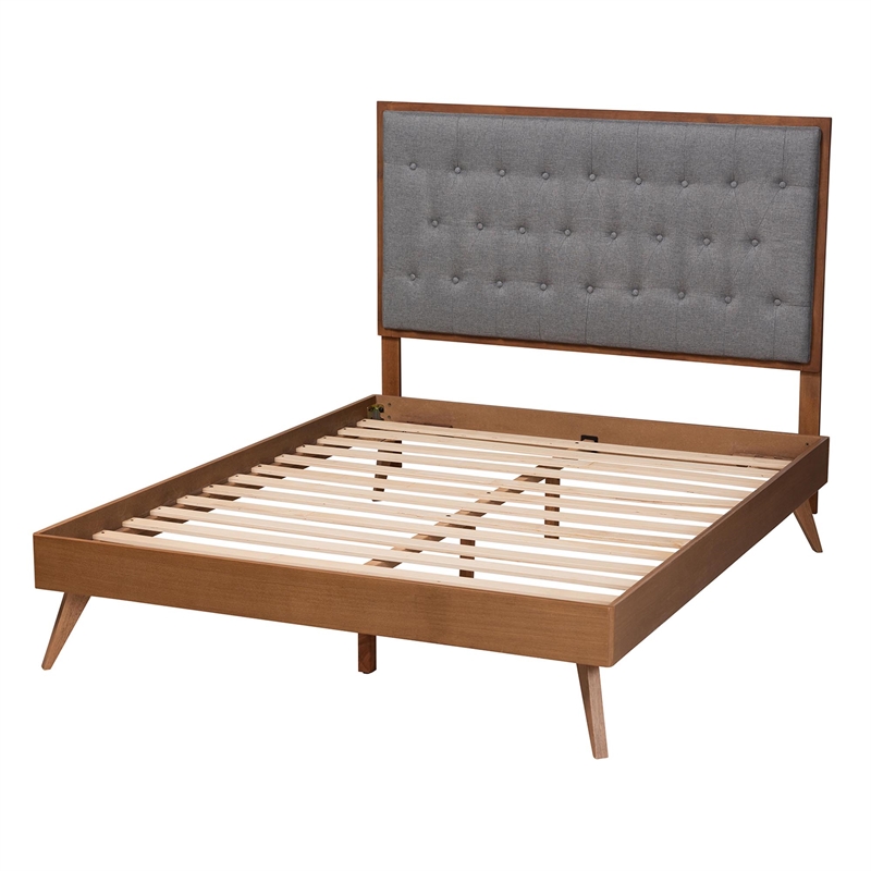Baxton Studio Dericia Gray Fabric and Walnut Brown Wood King Size Platform Bed