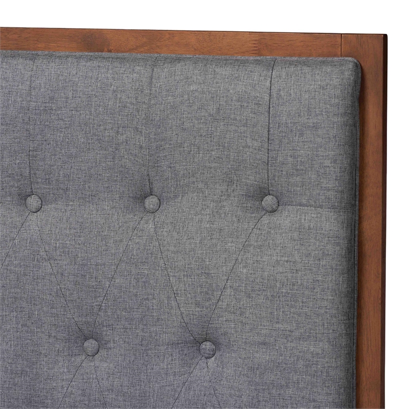 Baxton Studio Dericia Gray Fabric and Walnut Brown Wood King Size Platform Bed