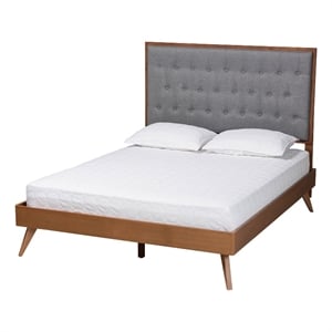 Baxton Studio Dericia Gray Fabric and Walnut Brown Wood King Size Platform Bed