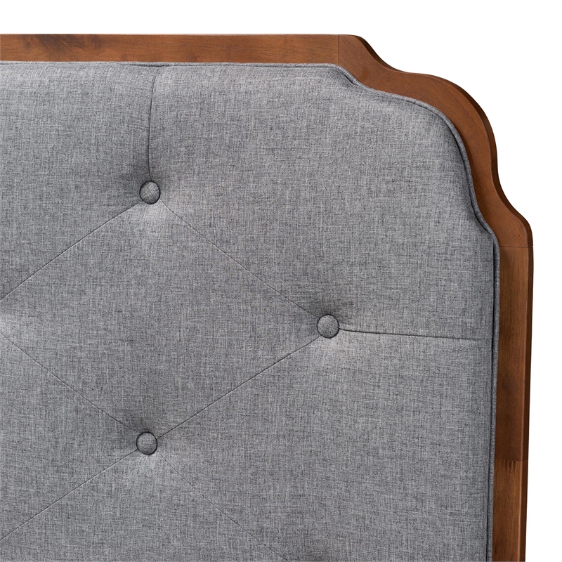 Baxton Studio Shanti Gray Fabric and Walnut Brown Wood King Size Headboard