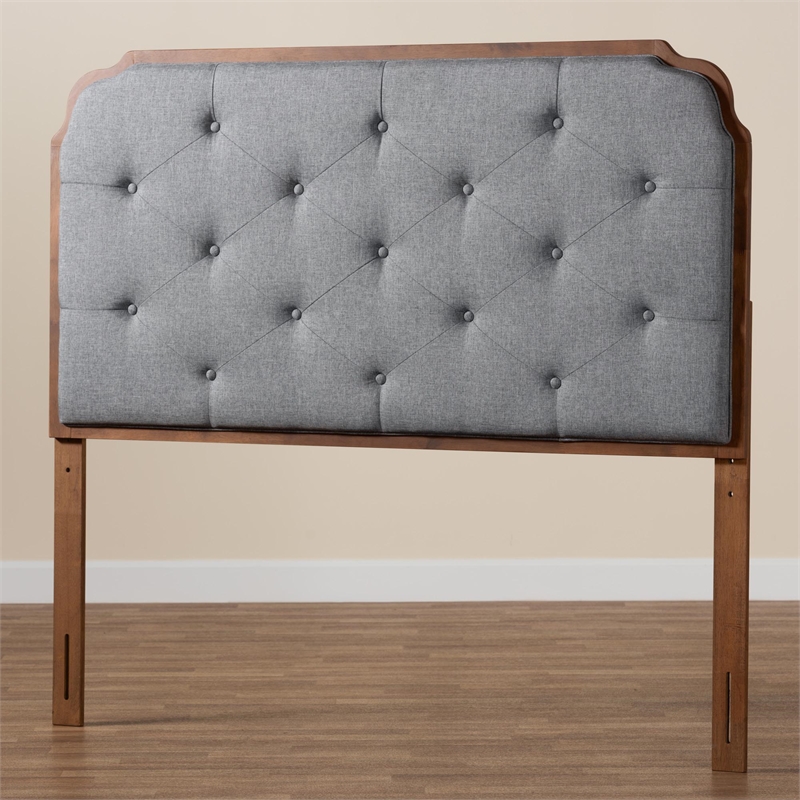 Baxton Studio Shanti Gray Fabric and Walnut Brown Wood King Size Headboard