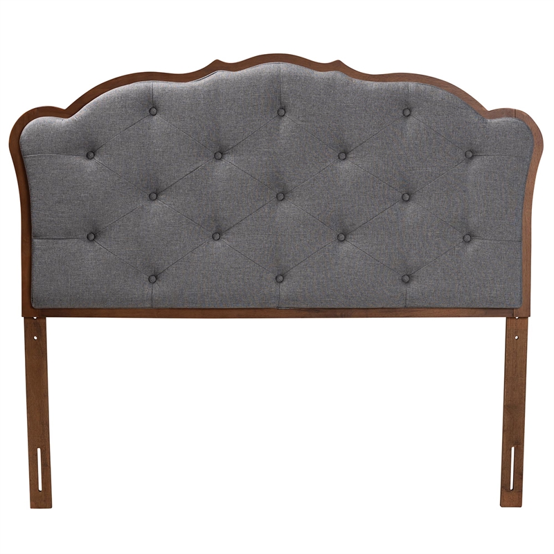 Baxton Studio Leandra Gray Fabric and Walnut Brown Wood Queen Size Headboard