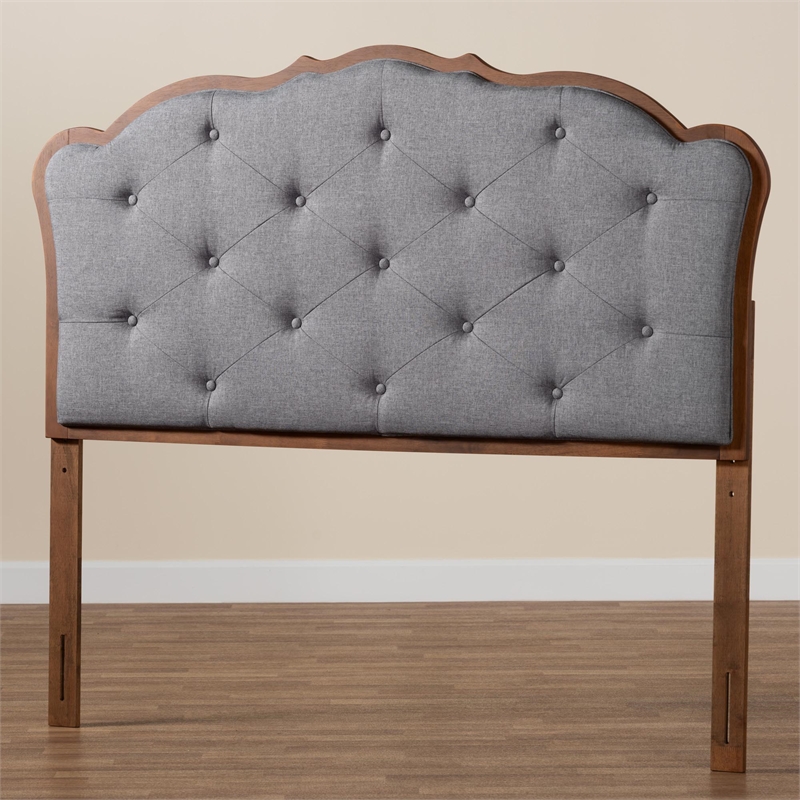 Baxton Studio Leandra Gray Fabric and Walnut Brown Wood Queen Size Headboard