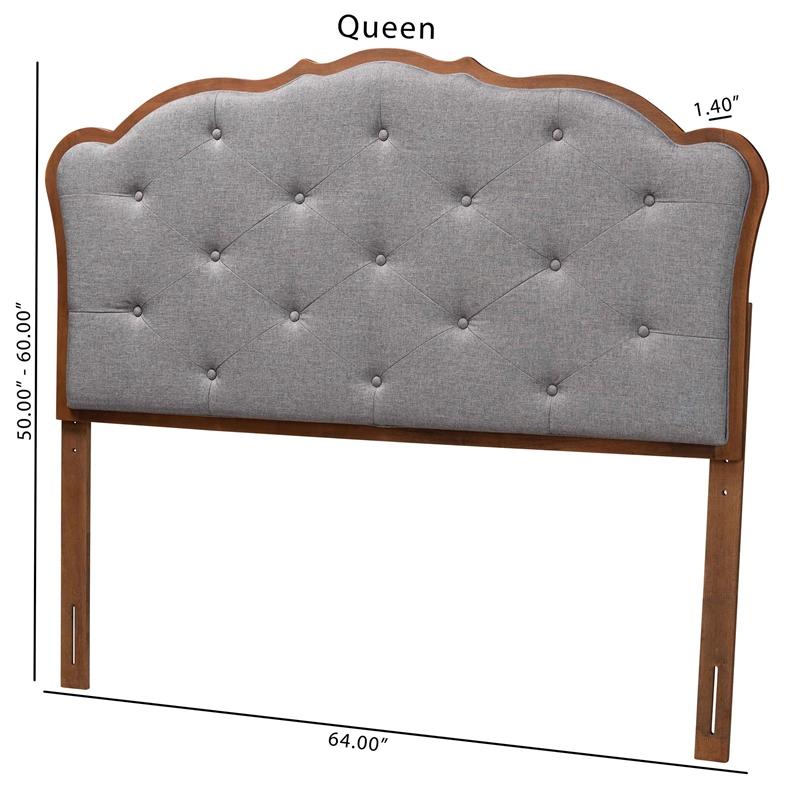 Baxton Studio Leandra Gray Fabric and Walnut Brown Wood Queen Size Headboard