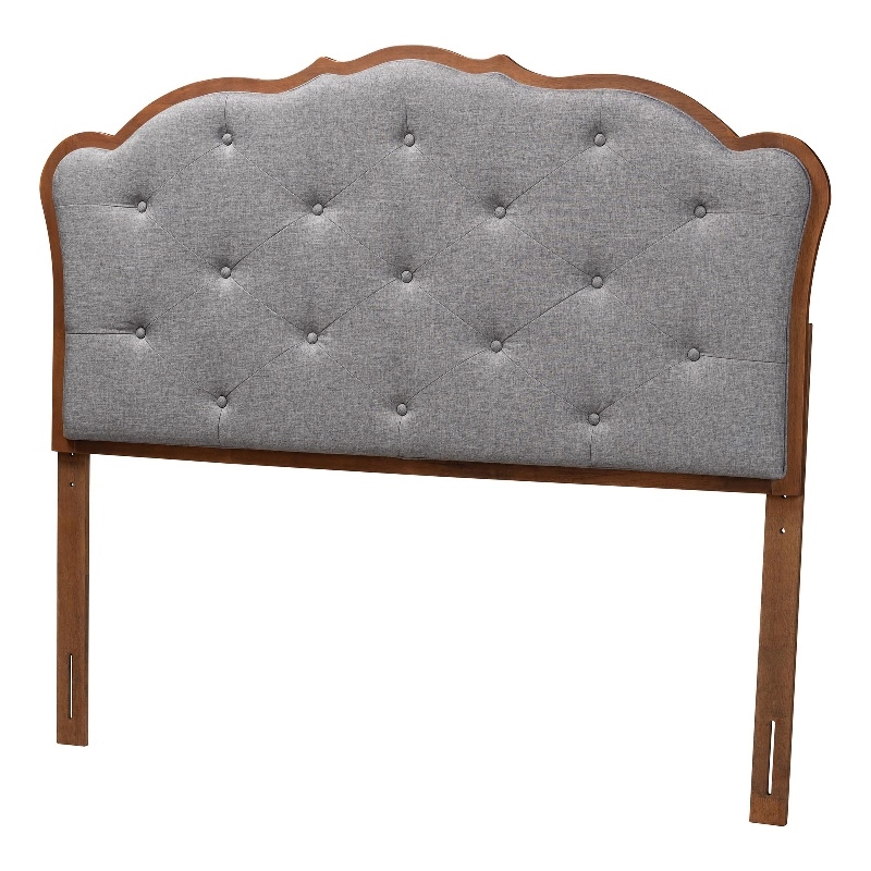Baxton Studio Leandra Gray Fabric and Walnut Brown Wood Queen Size Headboard