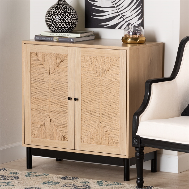 Baxton Studio Cherelle 2-Door Mid-Century Wood Storage Cabinet in Brown/Black