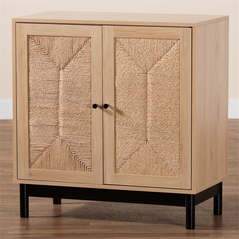 Baxton Studio Cherelle 2-Door Mid-Century Wood Storage Cabinet in Brown/Black