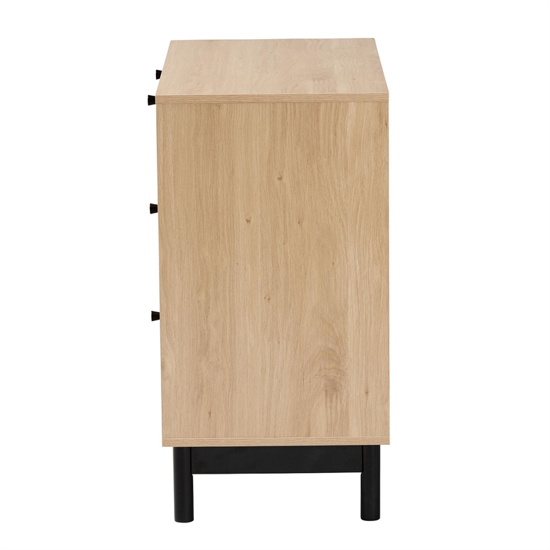 Baxton Studio Cherelle 3-Drawer Mid-Century Wood Storage Cabinet in Brown/Black