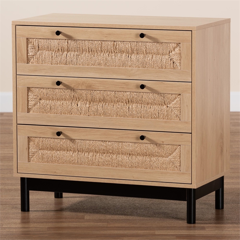 Baxton Studio Cherelle 3-Drawer Mid-Century Wood Storage Cabinet in Brown/Black
