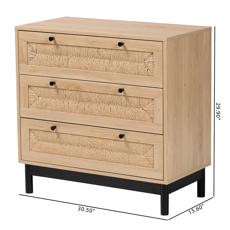 Baxton Studio Cherelle 3-Drawer Mid-Century Wood Storage Cabinet in Brown/Black